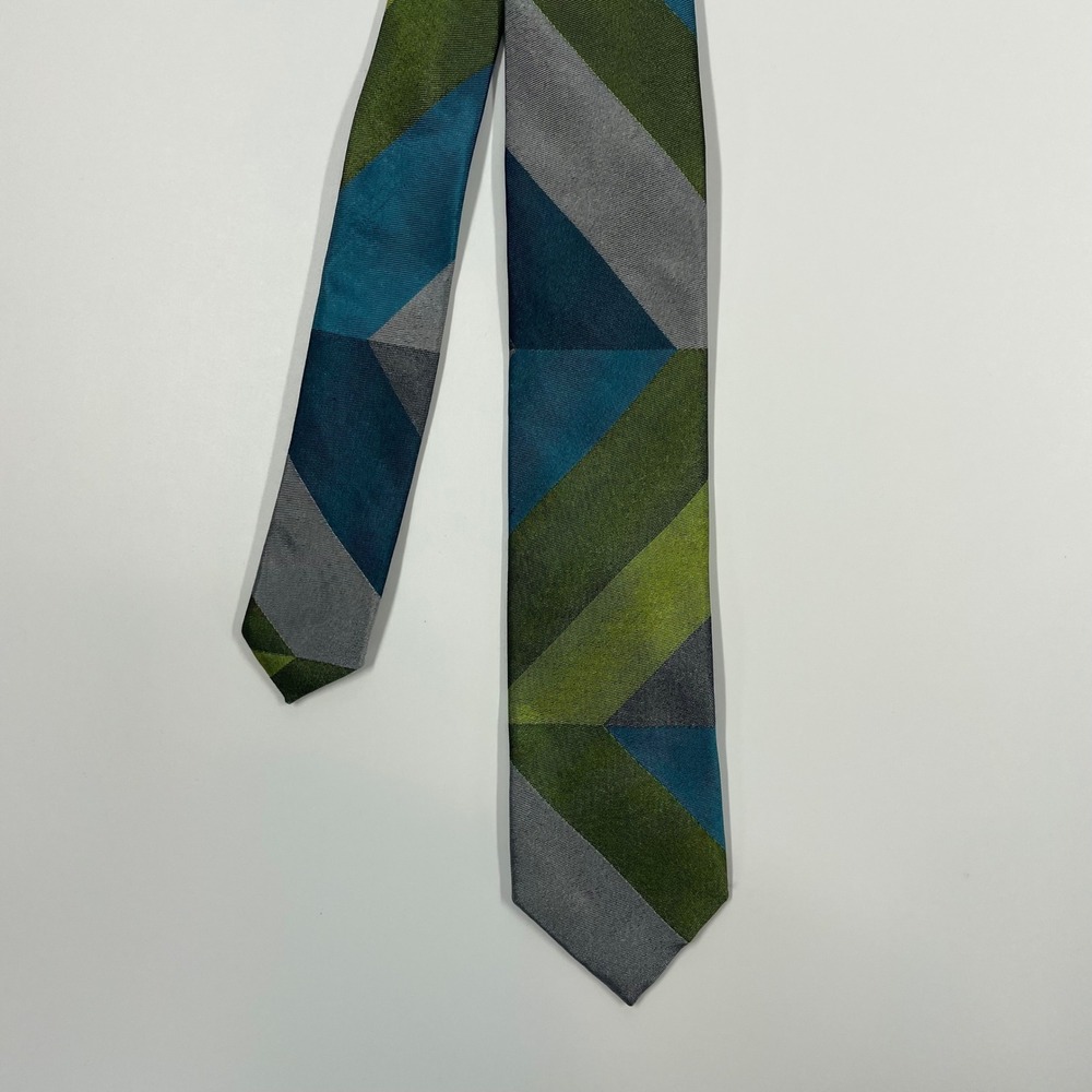 Geometry Green Blue Grey Geometric Silk Necktie Mens One Size